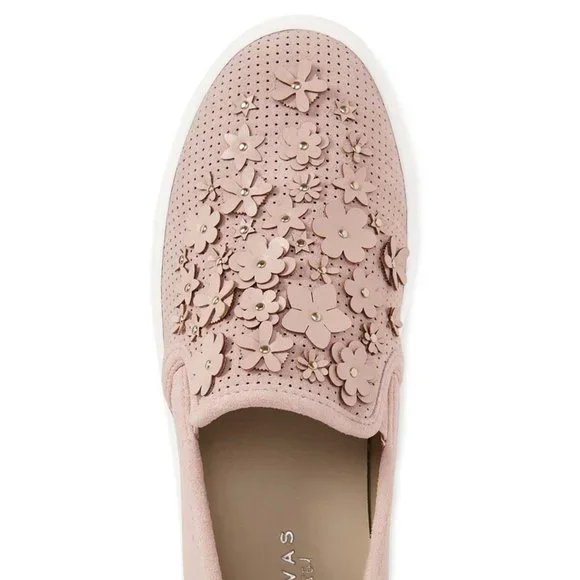 Land's End NEW Platform Flats Perf Suede Floral Stud Sneakers Shoes Women's 10 - Picture 3 of 8